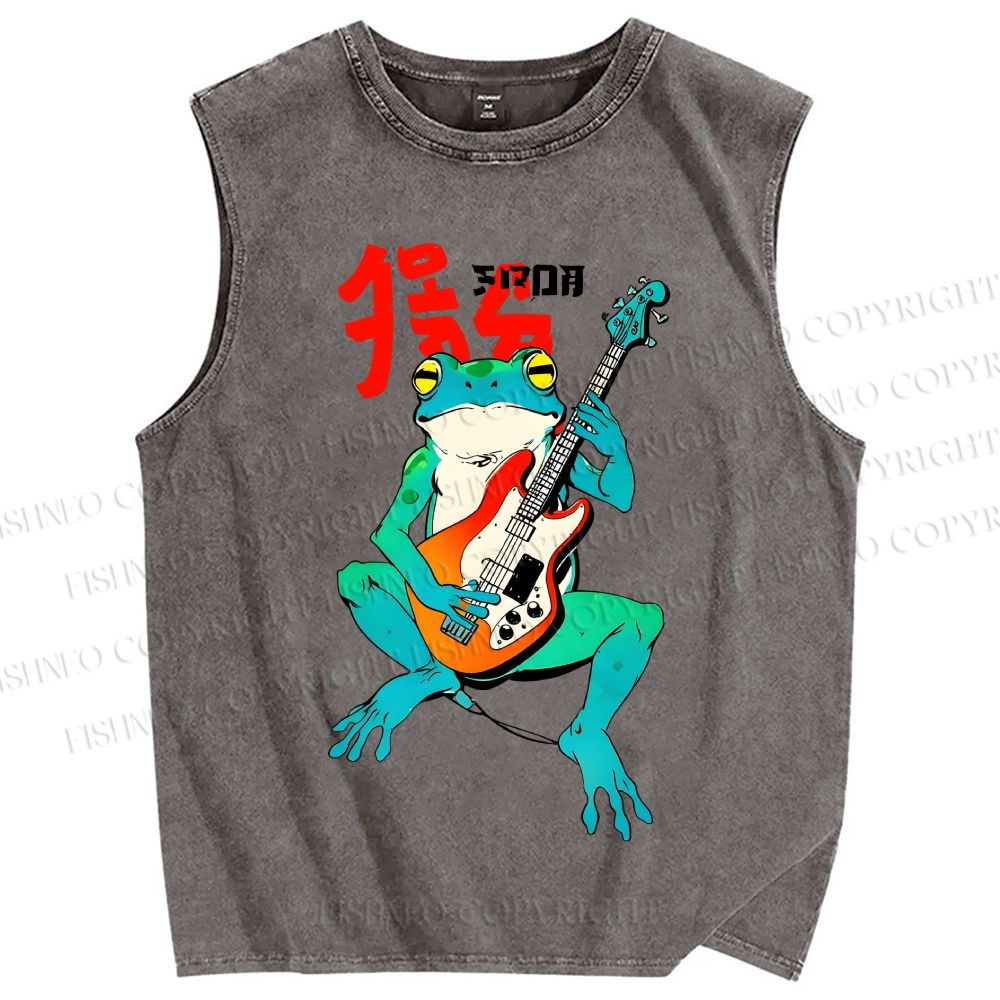 Unisex Rock Frog Printed Washed Tank Top