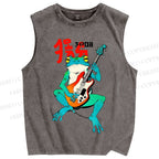 Unisex Rock Frog Printed Washed Tank Top