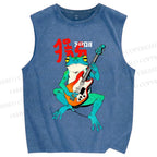 Unisex Rock Frog Printed Washed Tank Top