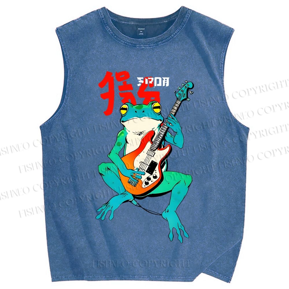 Unisex Rock Frog Printed Washed Tank Top