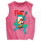 Unisex Rock Frog Printed Washed Tank Top