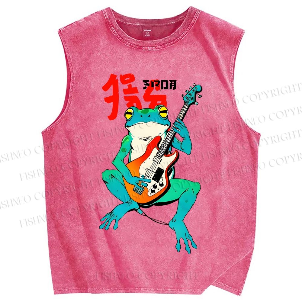 Unisex Rock Frog Printed Washed Tank Top
