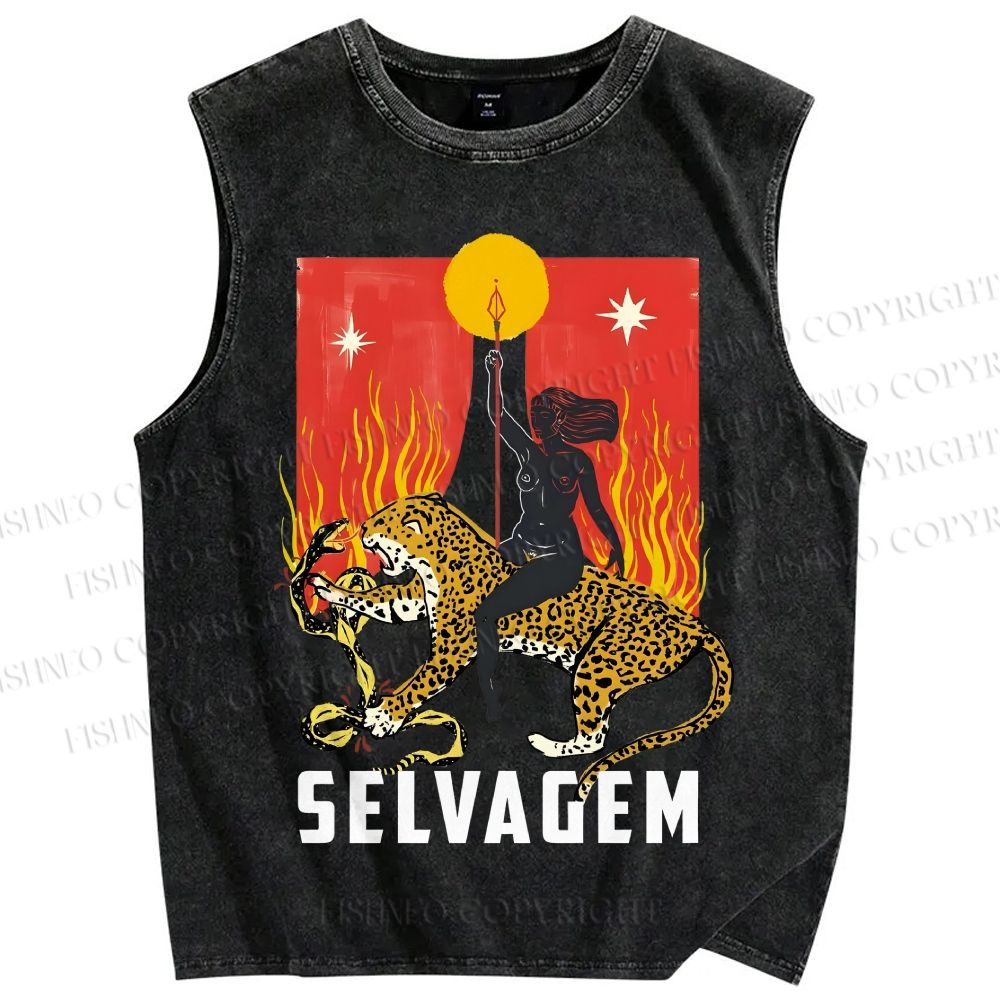 Unisex Jaguar Printed Washed Tank Top