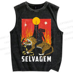 Unisex Jaguar Printed Washed Tank Top