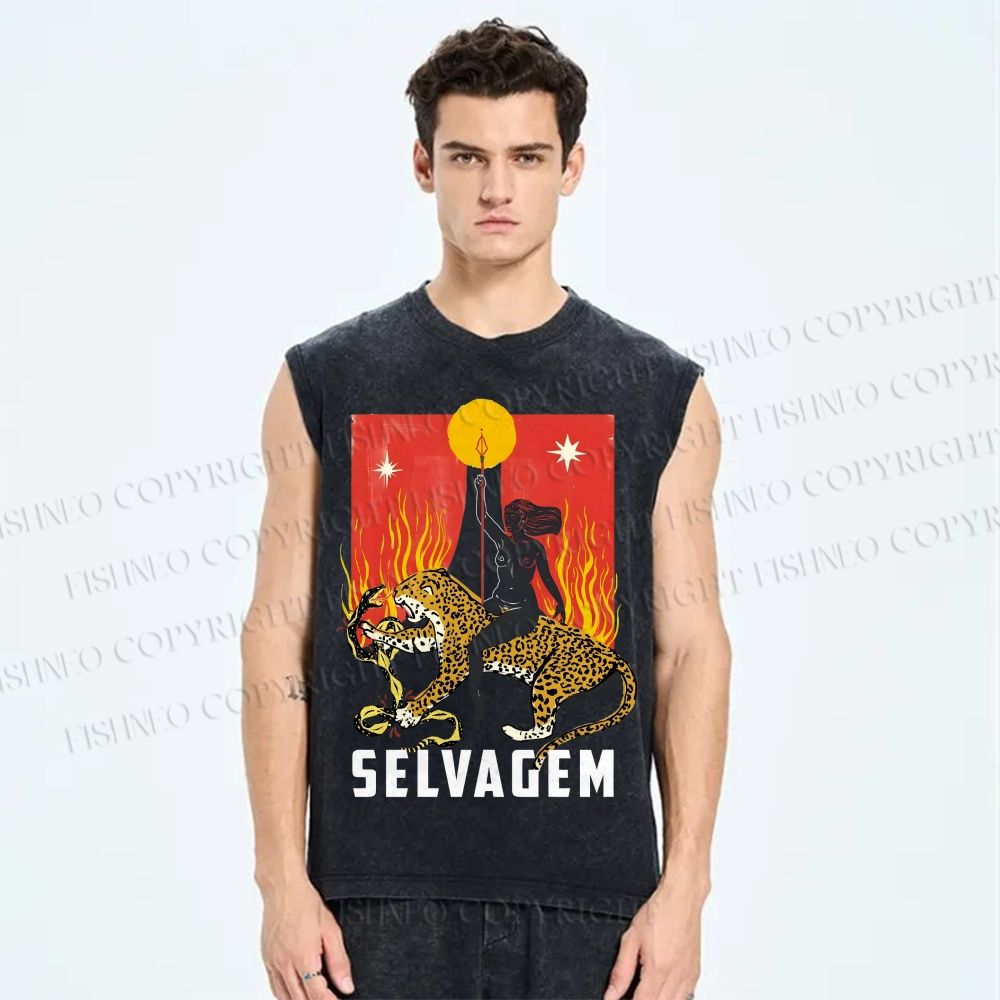 Unisex Jaguar Printed Washed Tank Top