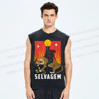 Unisex Jaguar Printed Washed Tank Top