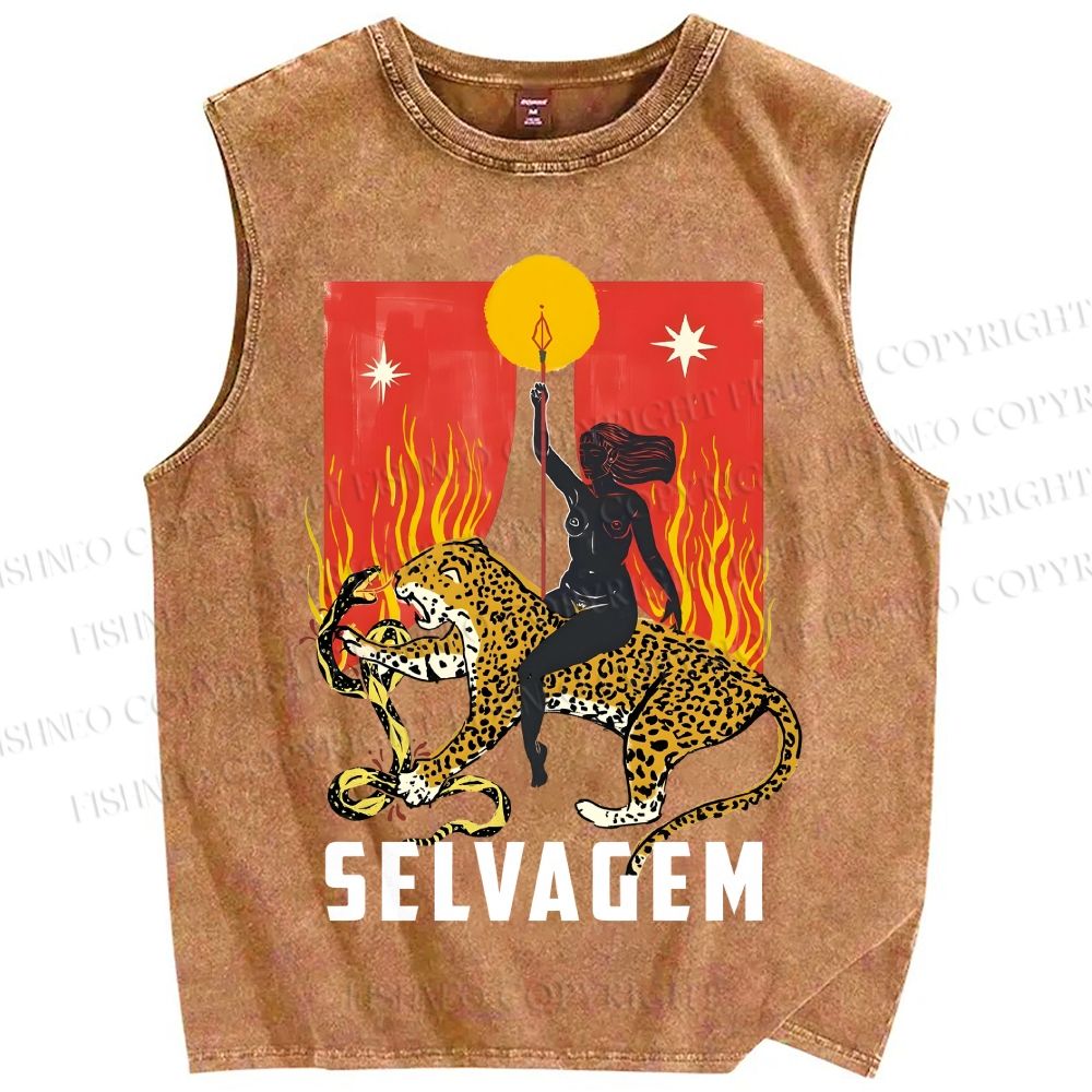 Unisex Jaguar Printed Washed Tank Top
