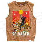 Unisex Jaguar Printed Washed Tank Top