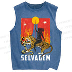 Unisex Jaguar Printed Washed Tank Top