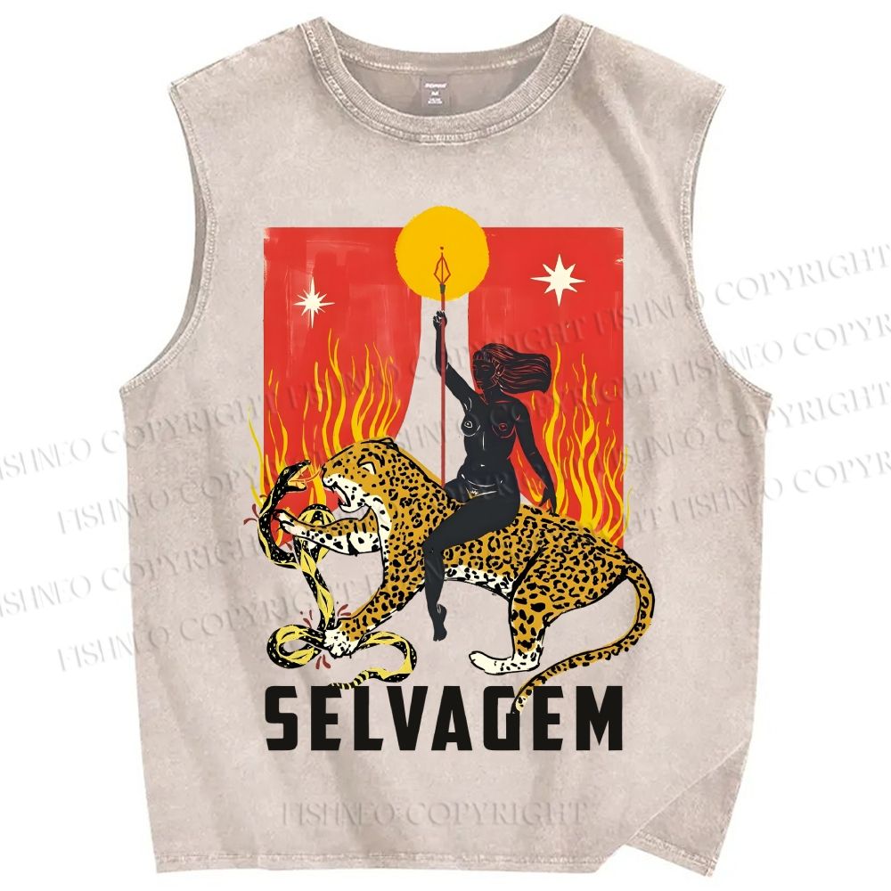 Unisex Jaguar Printed Washed Tank Top
