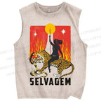 Unisex Jaguar Printed Washed Tank Top