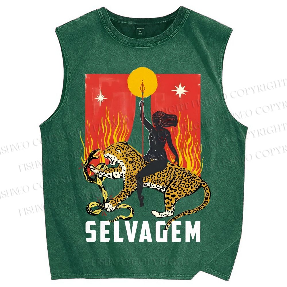 Unisex Jaguar Printed Washed Tank Top