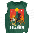 Unisex Jaguar Printed Washed Tank Top