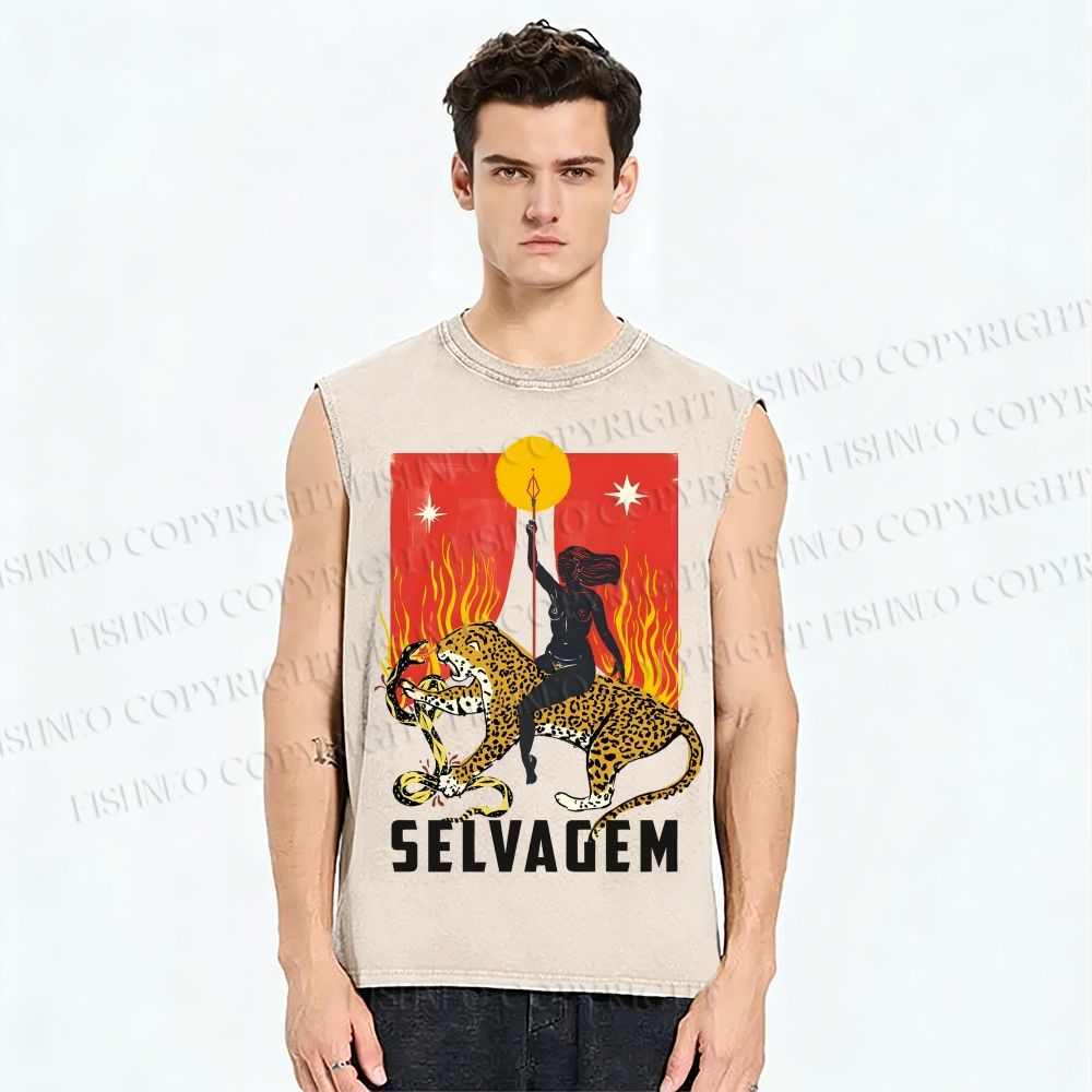 Unisex Jaguar Printed Washed Tank Top