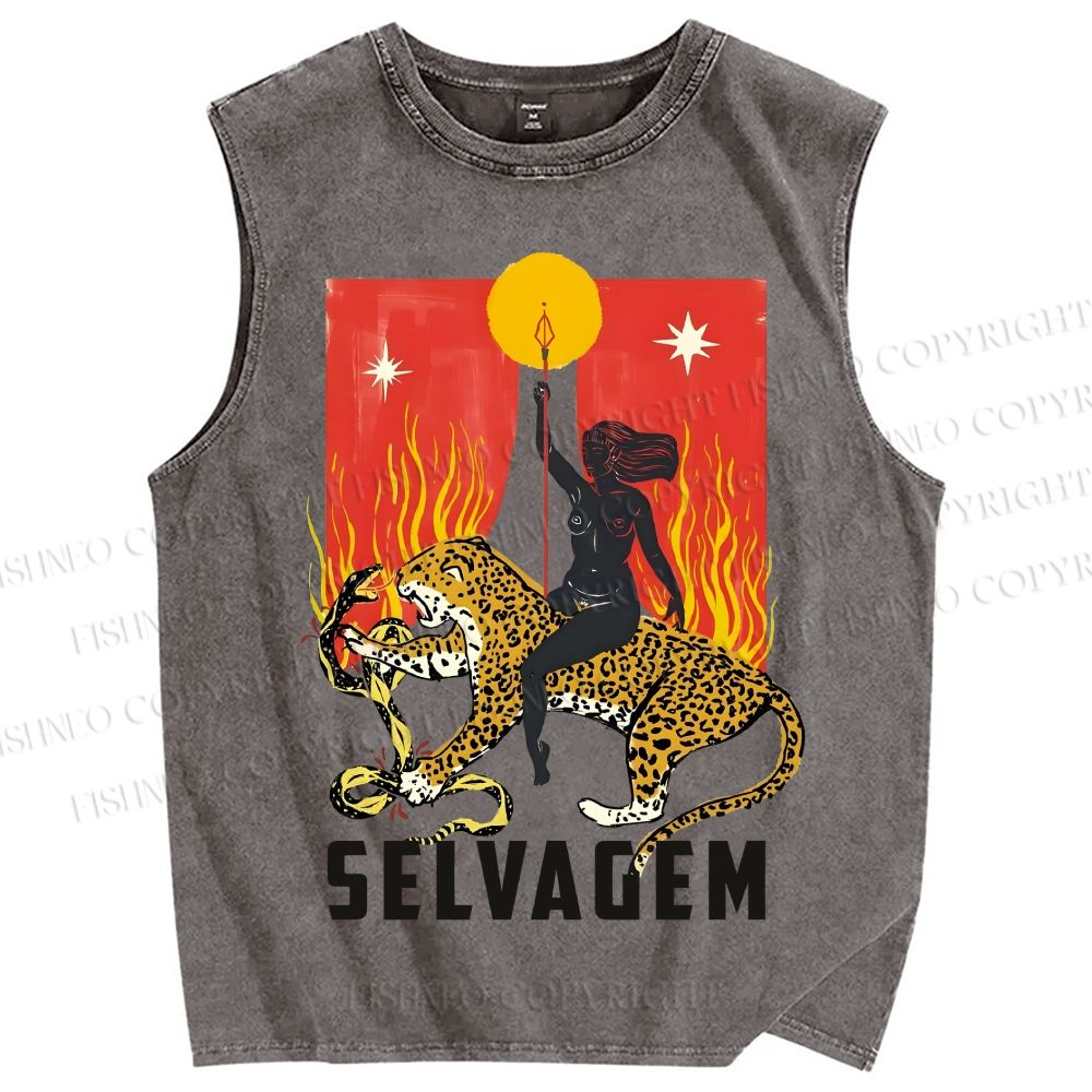 Unisex Jaguar Printed Washed Tank Top