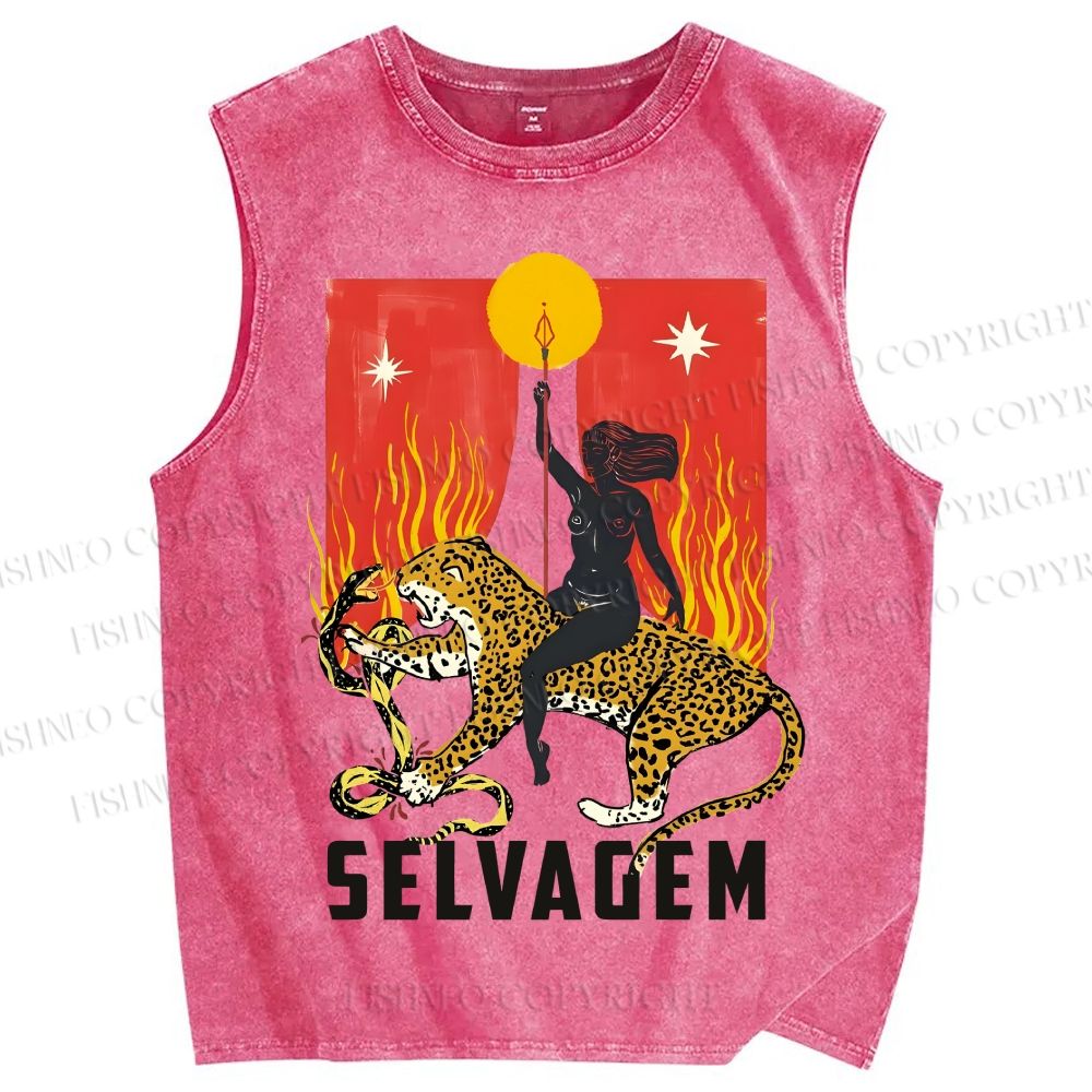 Unisex Jaguar Printed Washed Tank Top