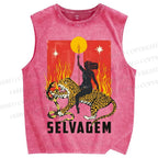 Unisex Jaguar Printed Washed Tank Top