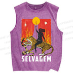 Unisex Jaguar Printed Washed Tank Top