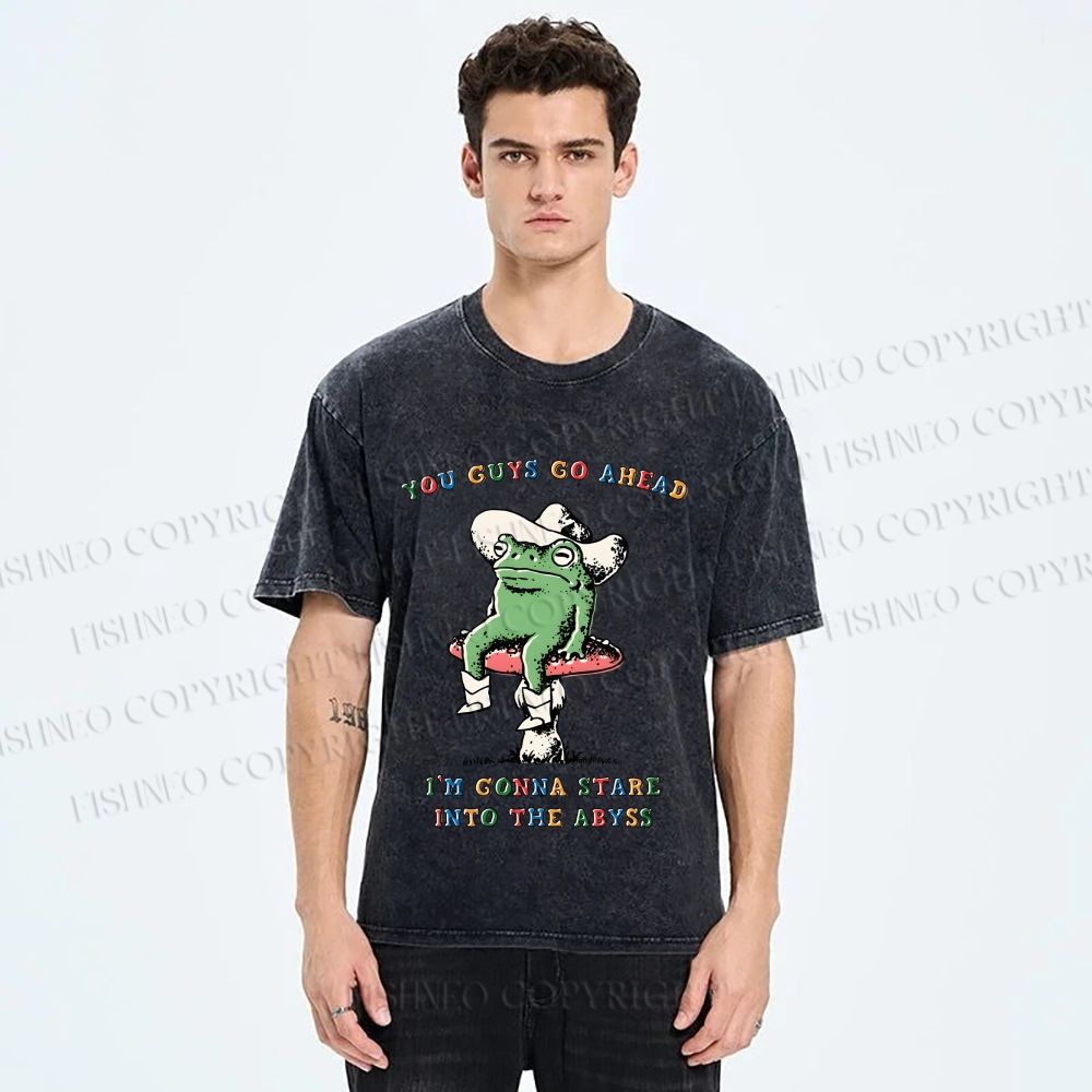 Unisex Stare Into The Abyss Frog Printed Washed Tee