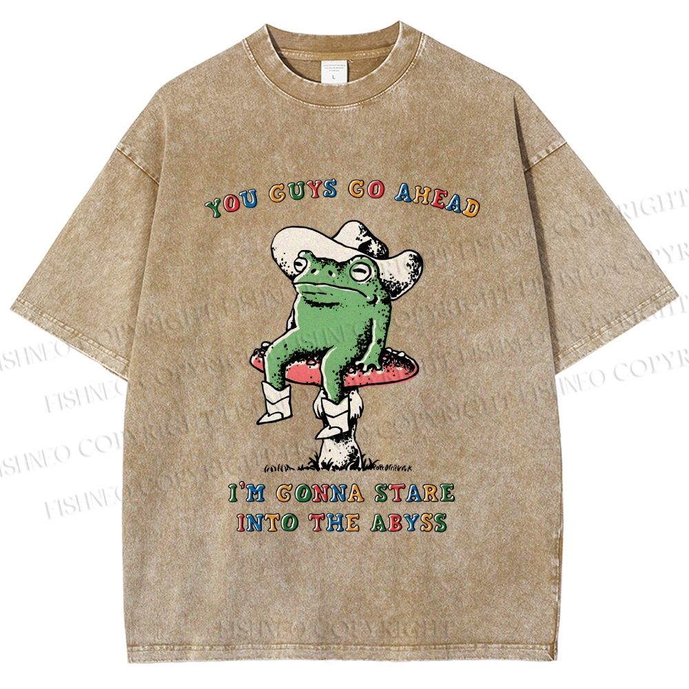 Unisex Stare Into The Abyss Frog Printed Washed Tee