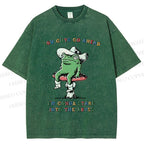 Unisex Stare Into The Abyss Frog Printed Washed Tee