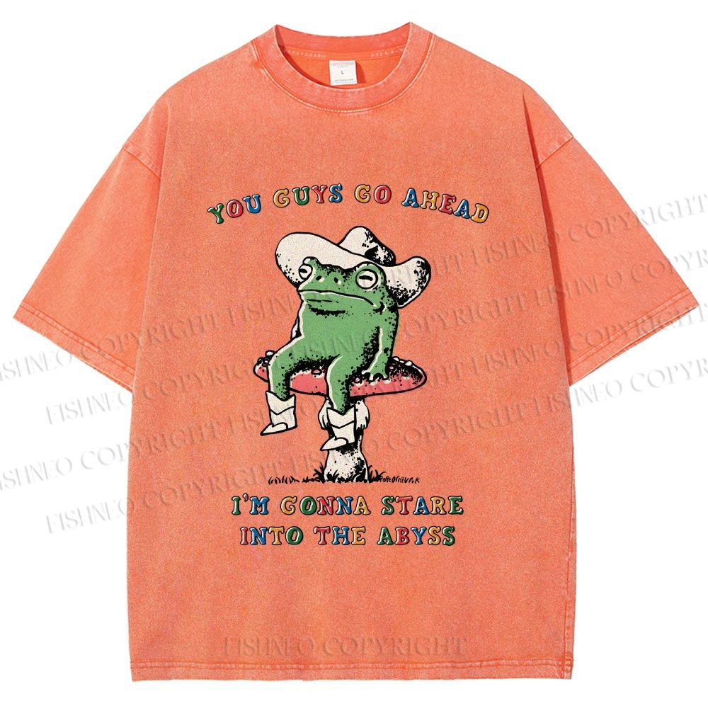 Unisex Stare Into The Abyss Frog Printed Washed Tee