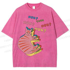 Unisex  HUH? Cat Printed Washed Tee