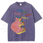 Unisex  HUH? Cat Printed Washed Tee