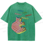 Unisex  HUH? Cat Printed Washed Tee