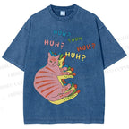 Unisex  HUH? Cat Printed Washed Tee