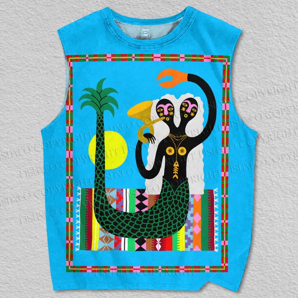 Unisex Two-headed Fish-Tailed Man Printed Tank Top