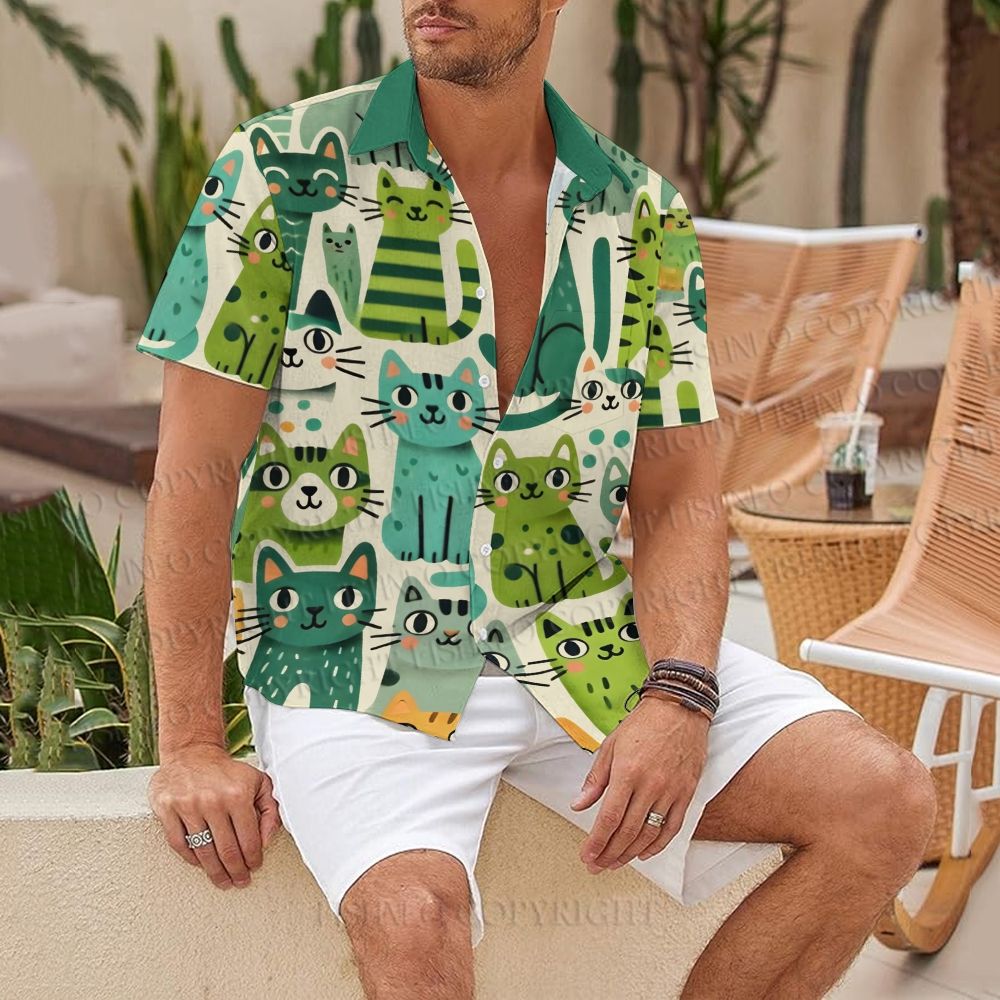 Green Cats Hawaiian Shirt