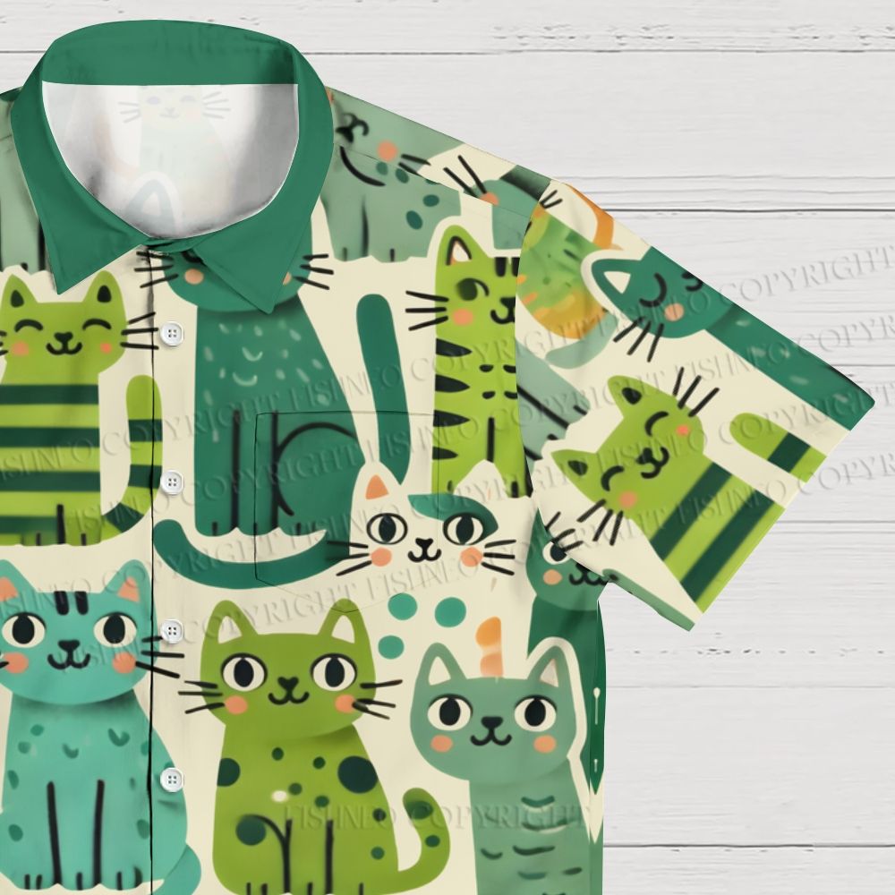 Green Cats Hawaiian Shirt