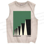 Unisex Green Bauhaus Design Printed Washed Tank Top