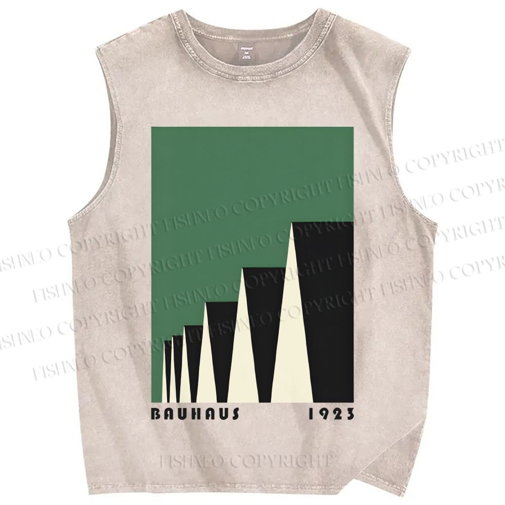 Unisex Green Bauhaus Design Printed Washed Tank Top