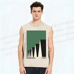 Unisex Green Bauhaus Design Printed Washed Tank Top