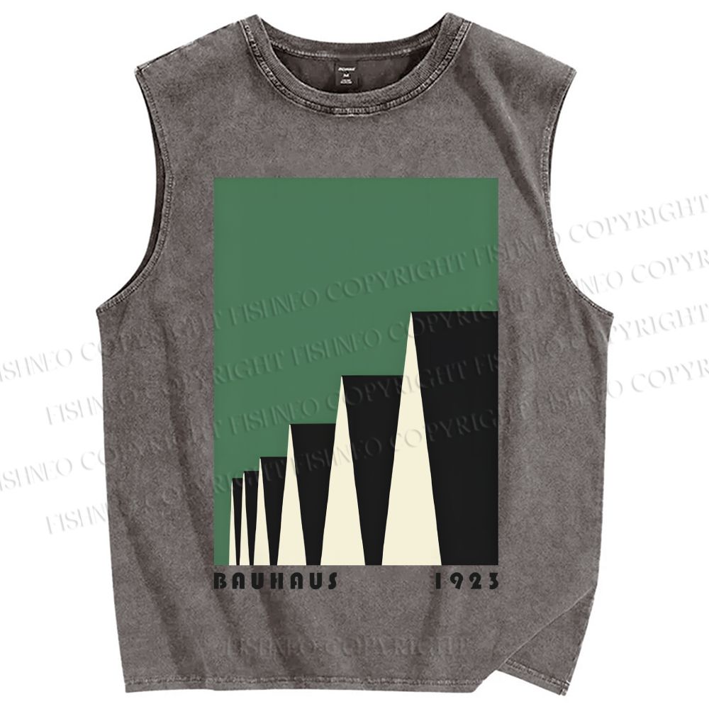 Unisex Green Bauhaus Design Printed Washed Tank Top
