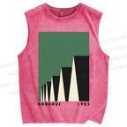 Unisex Green Bauhaus Design Printed Washed Tank Top