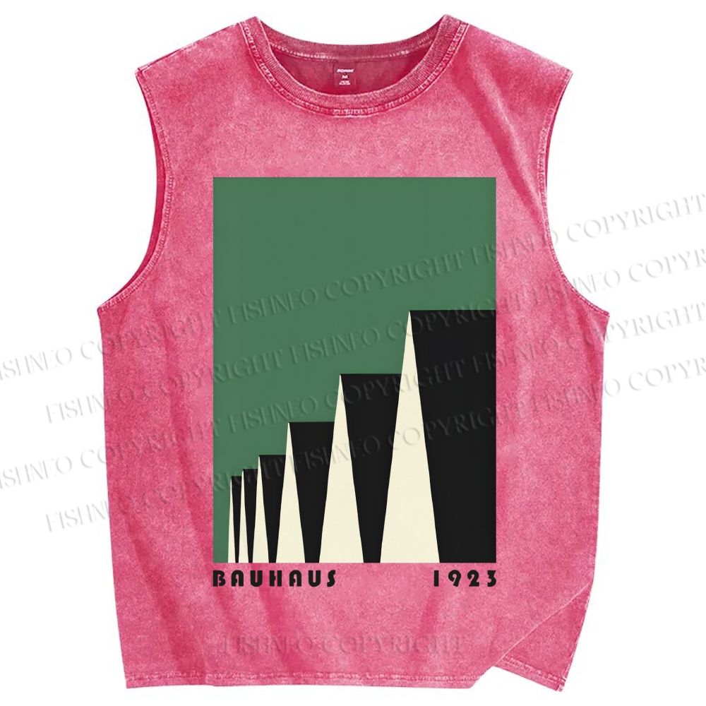 Unisex Green Bauhaus Design Printed Washed Tank Top