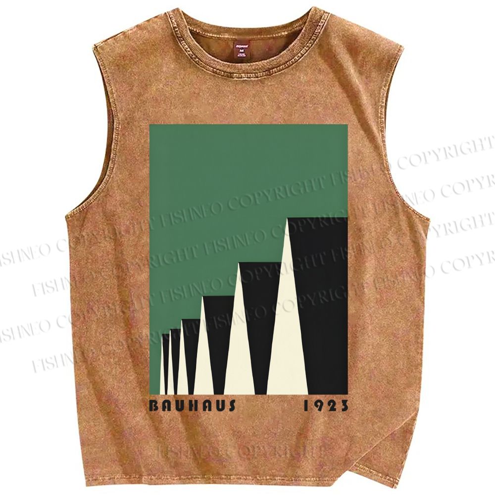 Unisex Green Bauhaus Design Printed Washed Tank Top