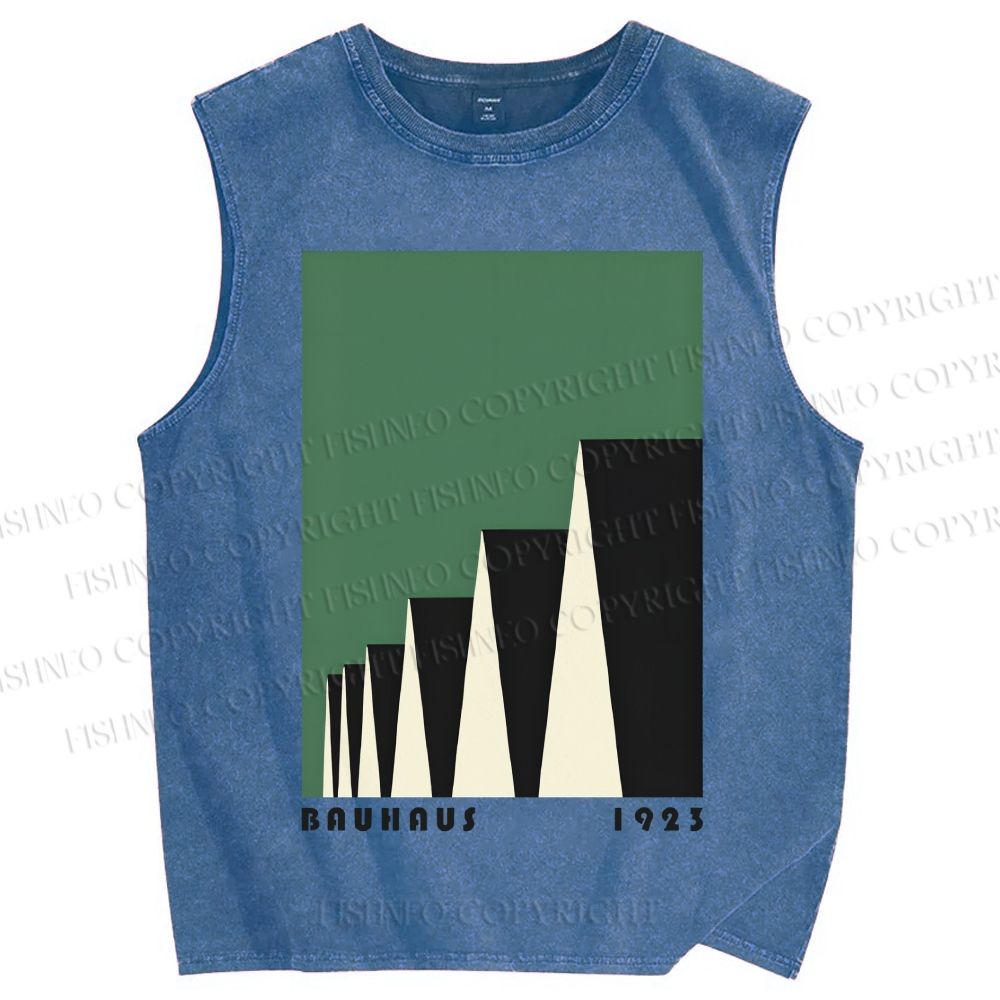 Unisex Green Bauhaus Design Printed Washed Tank Top
