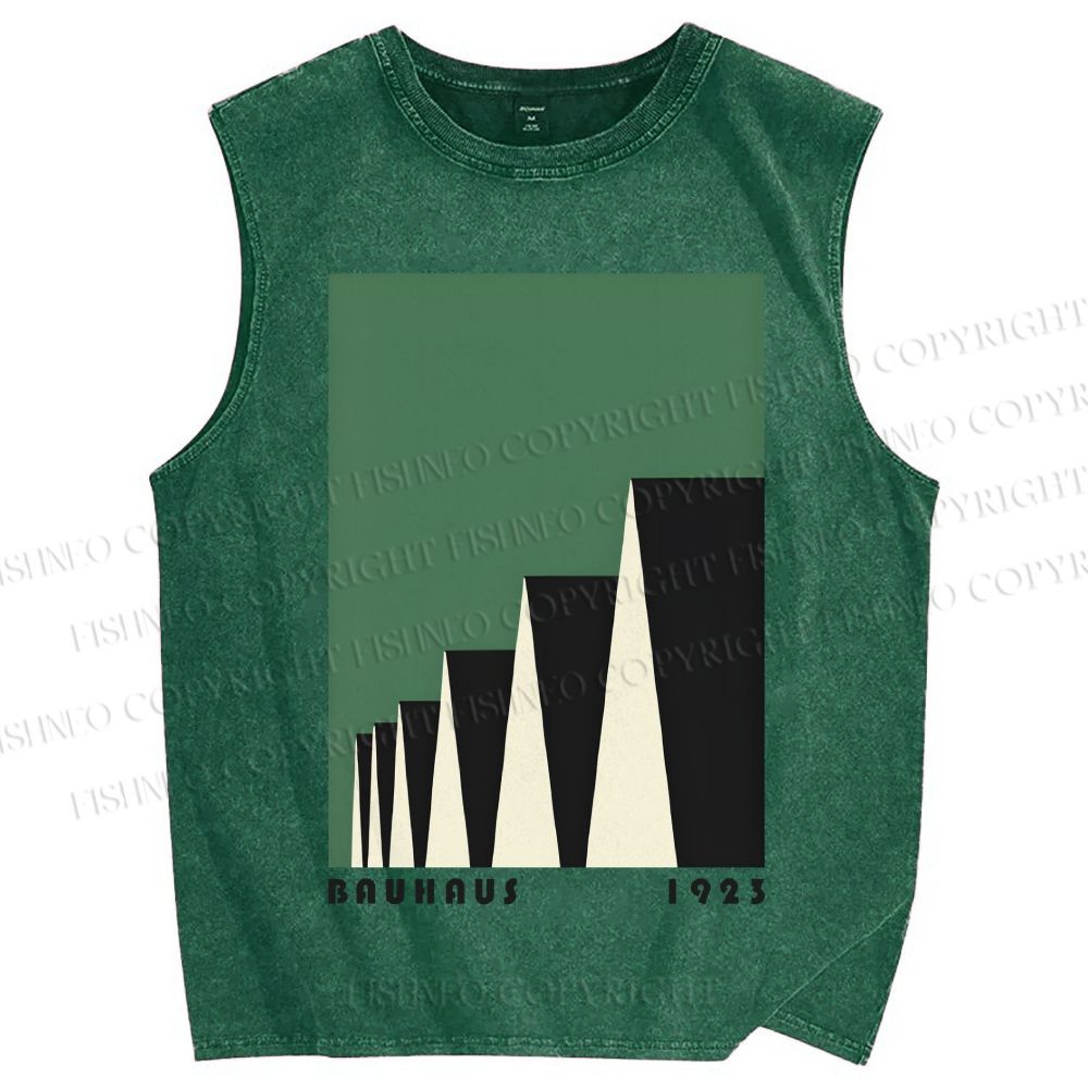 Unisex Green Bauhaus Design Printed Washed Tank Top