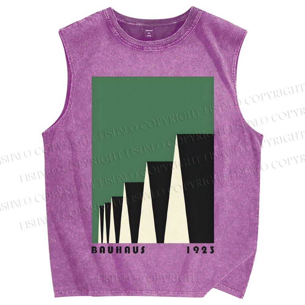Unisex Green Bauhaus Design Printed Washed Tank Top