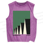 Unisex Green Bauhaus Design Printed Washed Tank Top