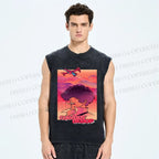 Unisex Cowboy Bebop Pink Sunset Printed Washed Tank Top