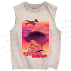 Unisex Cowboy Bebop Pink Sunset Printed Washed Tank Top