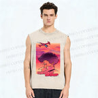 Unisex Cowboy Bebop Pink Sunset Printed Washed Tank Top