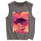 Unisex Cowboy Bebop Pink Sunset Printed Washed Tank Top