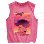 Unisex Cowboy Bebop Pink Sunset Printed Washed Tank Top