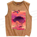 Unisex Cowboy Bebop Pink Sunset Printed Washed Tank Top